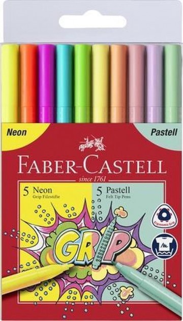 1403 faber castell viltstiften set 5 pastel en 5 neon