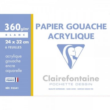 2414 clairefontaine gouache acryl papier 360g 24x32 cm etui 6 blad