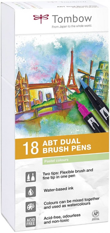 2638 tombow abt dual brush pens 18 pastelkleuren