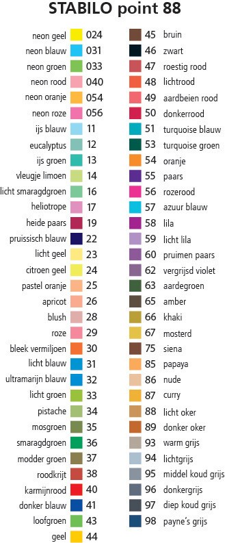 3048 2 stabilo point 88 kleurenkaart