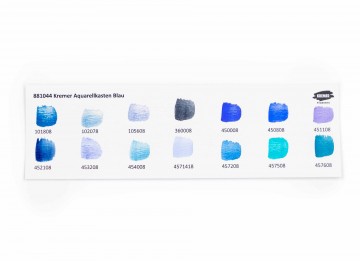 3870 kremer pigmente aquarelverf 14 hele nappen in blauwe tinten kleurenkaart