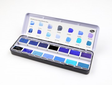 3870 kremer pigmente aquarelverf 14 hele nappen in blauwe tinten