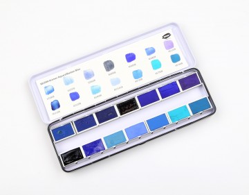 3870 kremer pigmente watercolour 14 whole pans in blue shades
