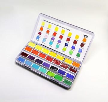 3873 kremer pigmente aquarelverf set hard edge 28 hele nappen in felle kleuren