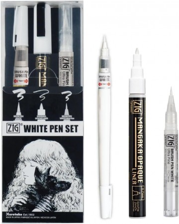 4350 kuretake zig white pen set