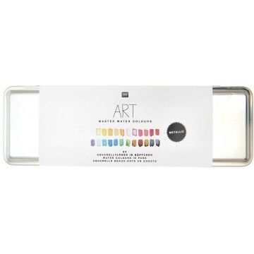 4490 rico art master aquarelverf 24 halve napjes in blik metallics