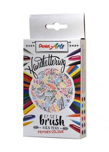 4690 pentel brush sign ses15c 12 set primary colour