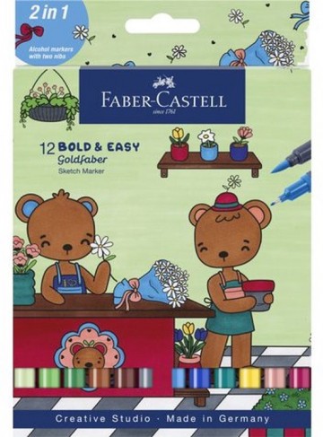 4766 faber castell goldfaber bold  easy 12 alcoholmarkers set world of teddybears 1