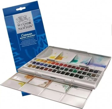 4786 kadotip winsor newton cotman aquarelverf 45 napjes met penseel in kunststof travelbox 1