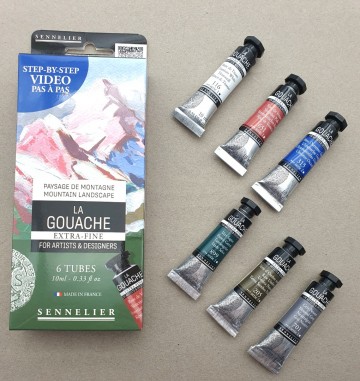 4898 aanbieding sennelier gouache extra fine 6 tubes 10 ml set mountain landscape 1