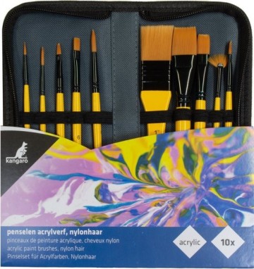 5187  kangaro 10 penselen voor acrylverf in etui