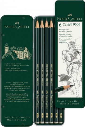 Faber Castell 9000 blik met 6 grafietpotloden