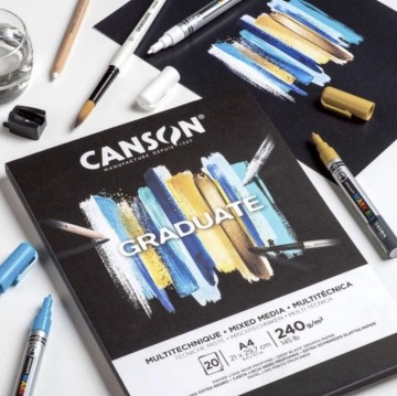 Canson graduate mixed media zwart papier blok2