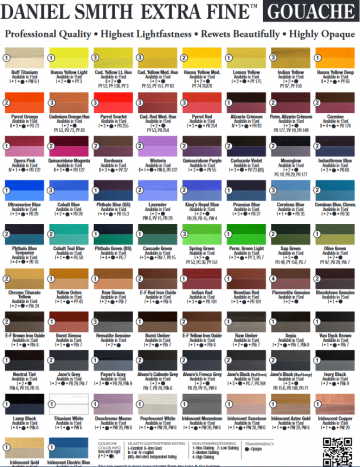 Daniel smith gouache kleurenkaart 1