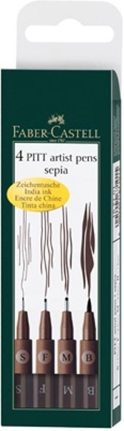 Faber castell pitt artist fineliner sepia 4 stuks