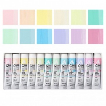 Holbein acrylic gouache 12 pastelkleuren2