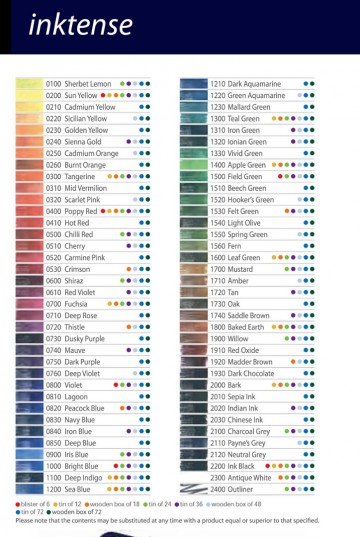 Inktense kleurenkaart 1