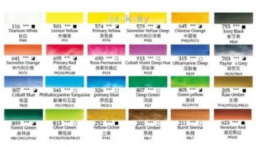 Sennelier petit aquarelle 24 halve napjes kleurenkaart